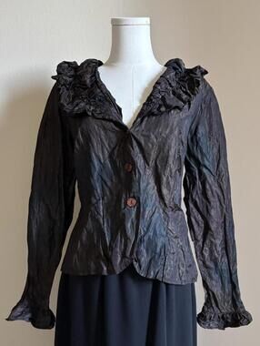 vintage Anne Fontaine crinkle metallic brown button up blouse